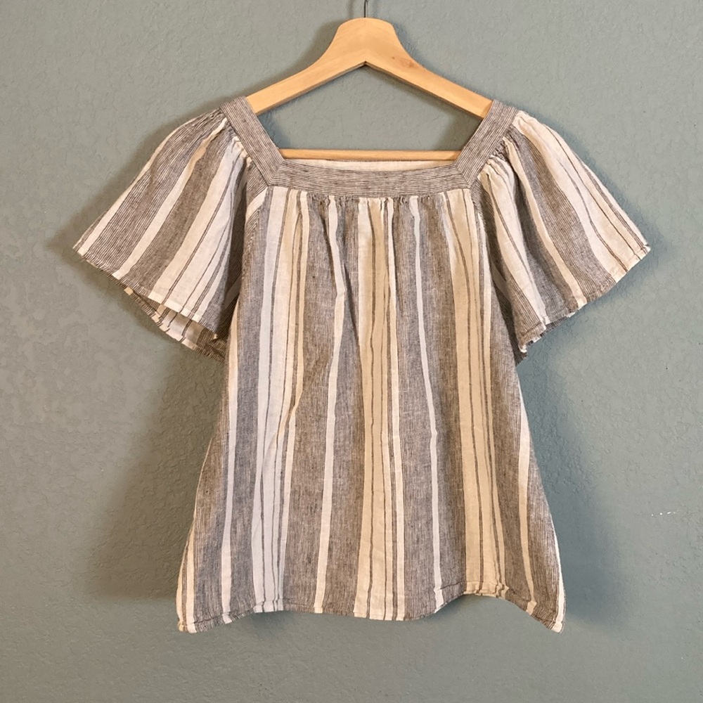 Banana Republic Square-Neck Puff-Sleeve Blouse ~ Extra Small ~ Black and White - Picture 1 of 9
